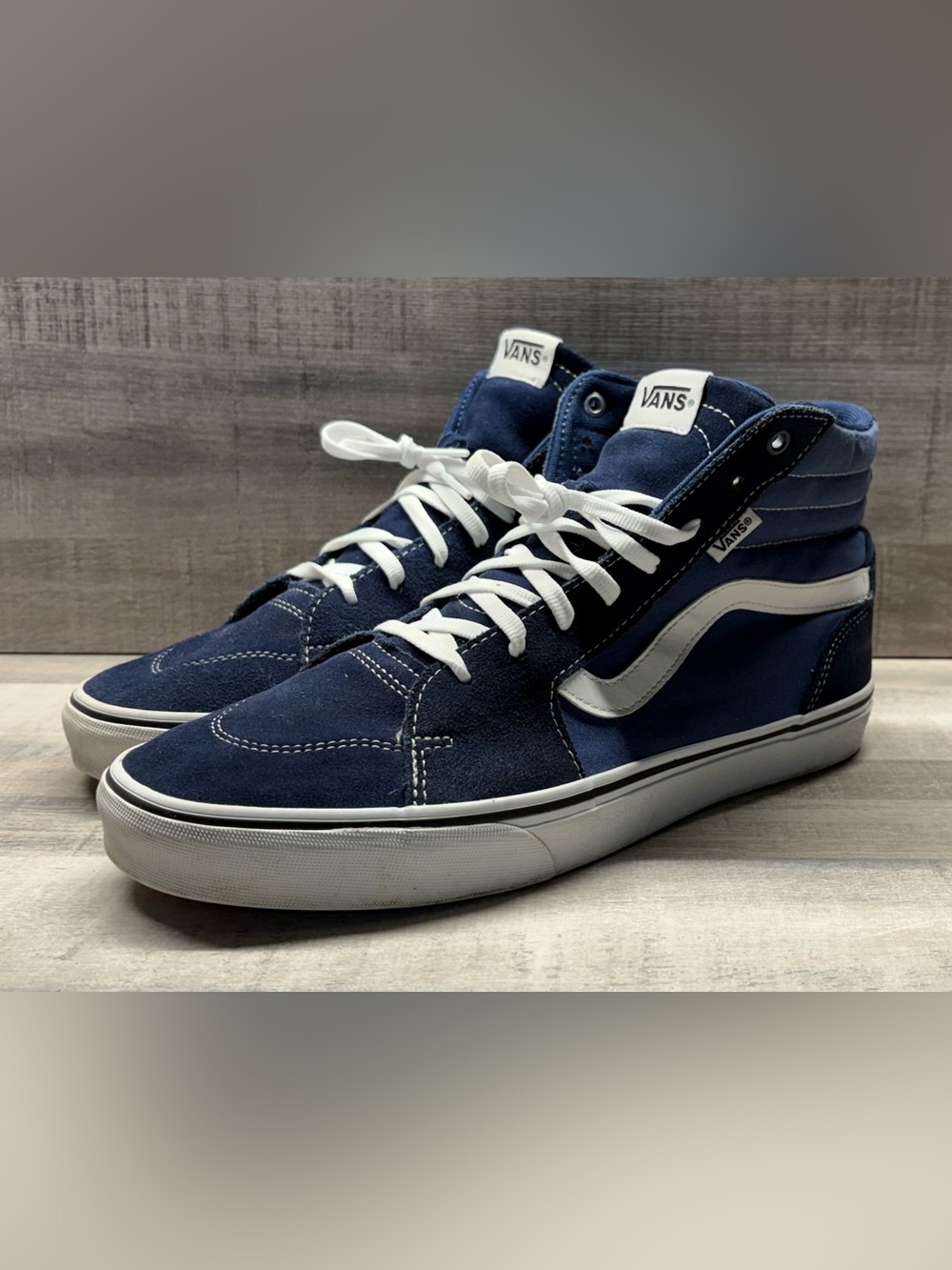 Vans Sk8-Hi Mens 11.5 Navy Blue Suede Canvas High Top Skate Shoes 721356